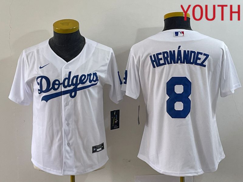 Youth Los Angeles Dodgers #8 Hernandez White Nike Game 2023 MLB Jersey->women mlb jersey->Women Jersey